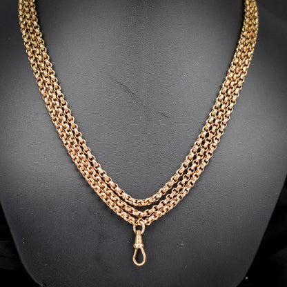 Antique Gold Filled Faceted Belcher Link Muff Guard Chain Necklace With Dog Clip | 54"