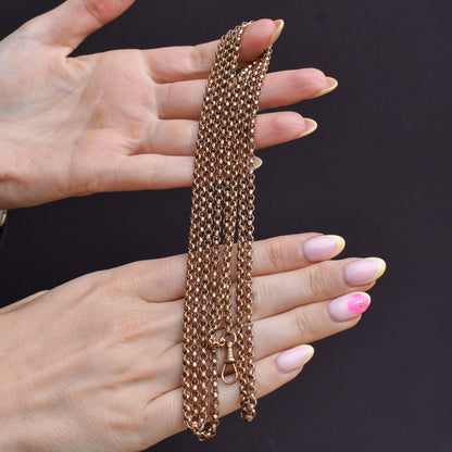 Antique Gold Filled Faceted Belcher Link Muff Guard Chain Necklace With Dog Clip | 54"