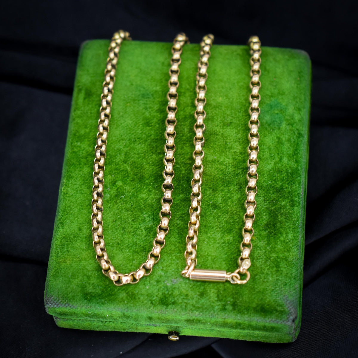 Antique 9ct Gold Faceted Belcher Link Chain Necklace with Barrel Clasp | 17.5"