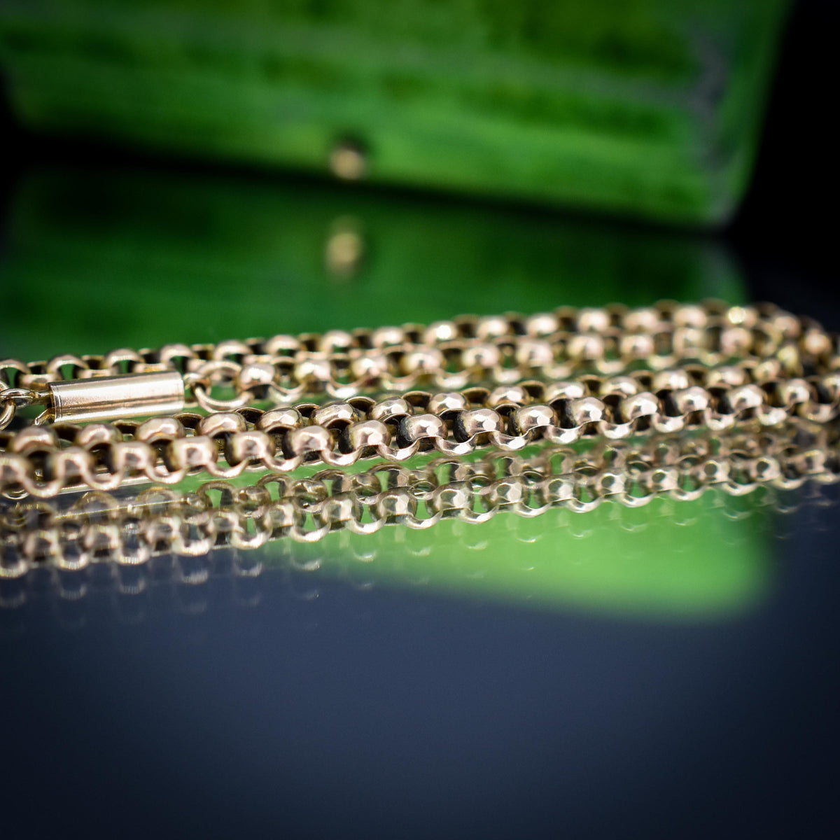 Antique 9ct Gold Faceted Belcher Link Chain Necklace with Barrel Clasp | 17.5"