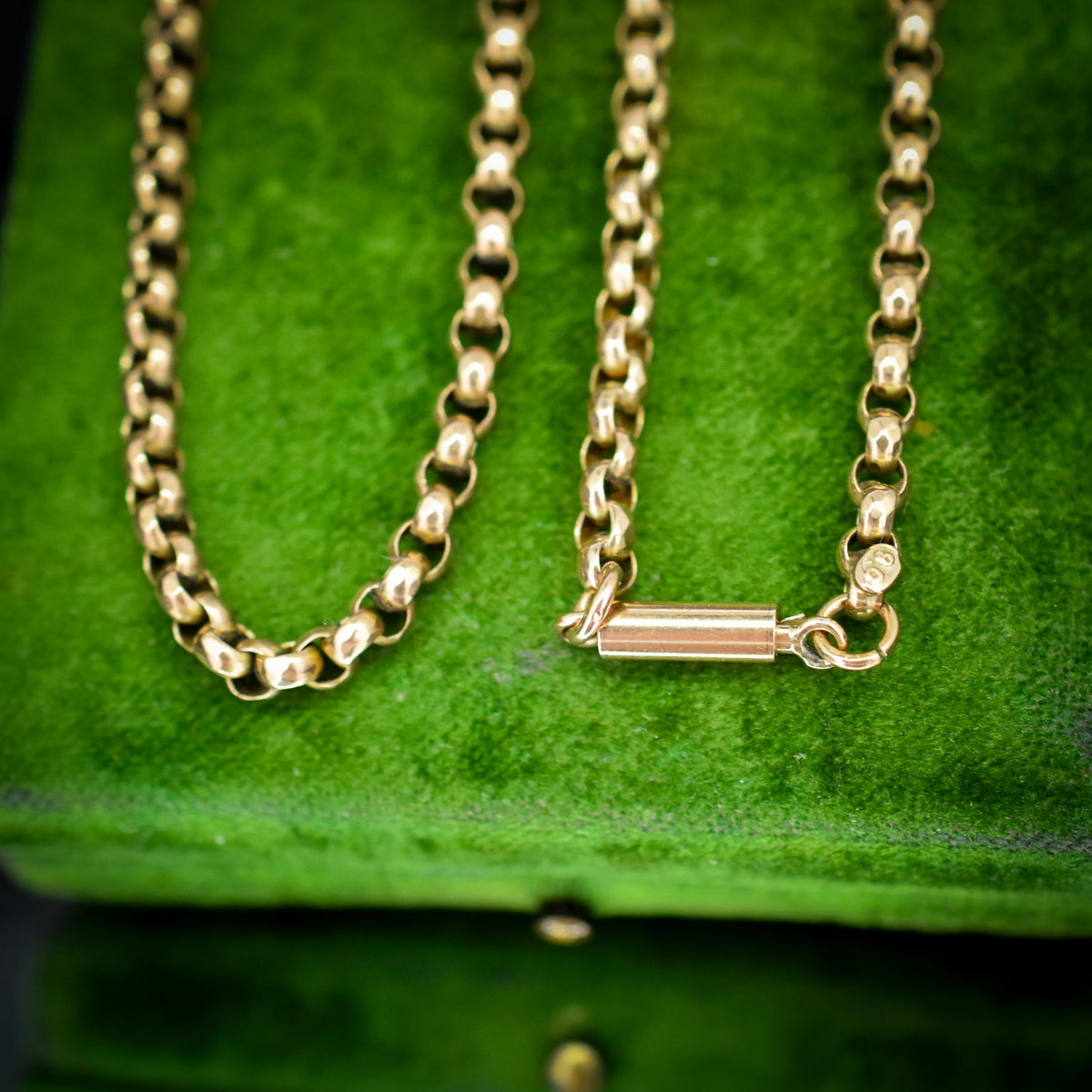 Antique 9ct Gold Faceted Belcher Link Chain Necklace with Barrel Clasp | 17.5"