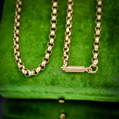 Antique 9ct Gold Faceted Belcher Link Chain Necklace with Barrel Clasp | 17.5"