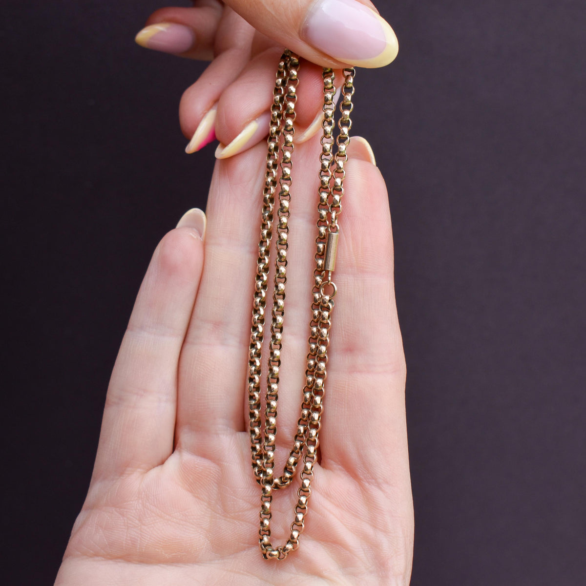 Antique 9ct Gold Faceted Belcher Link Chain Necklace with Barrel Clasp | 17.5"