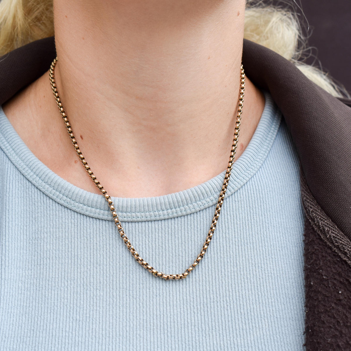 Antique 9ct Gold Faceted Belcher Link Chain Necklace with Barrel Clasp | 17.5"