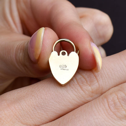 Vintage 9ct Yellow Gold Engraved Heart Padlock Charm Pendant