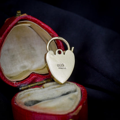 Vintage 9ct Yellow Gold Engraved Heart Padlock Charm Pendant
