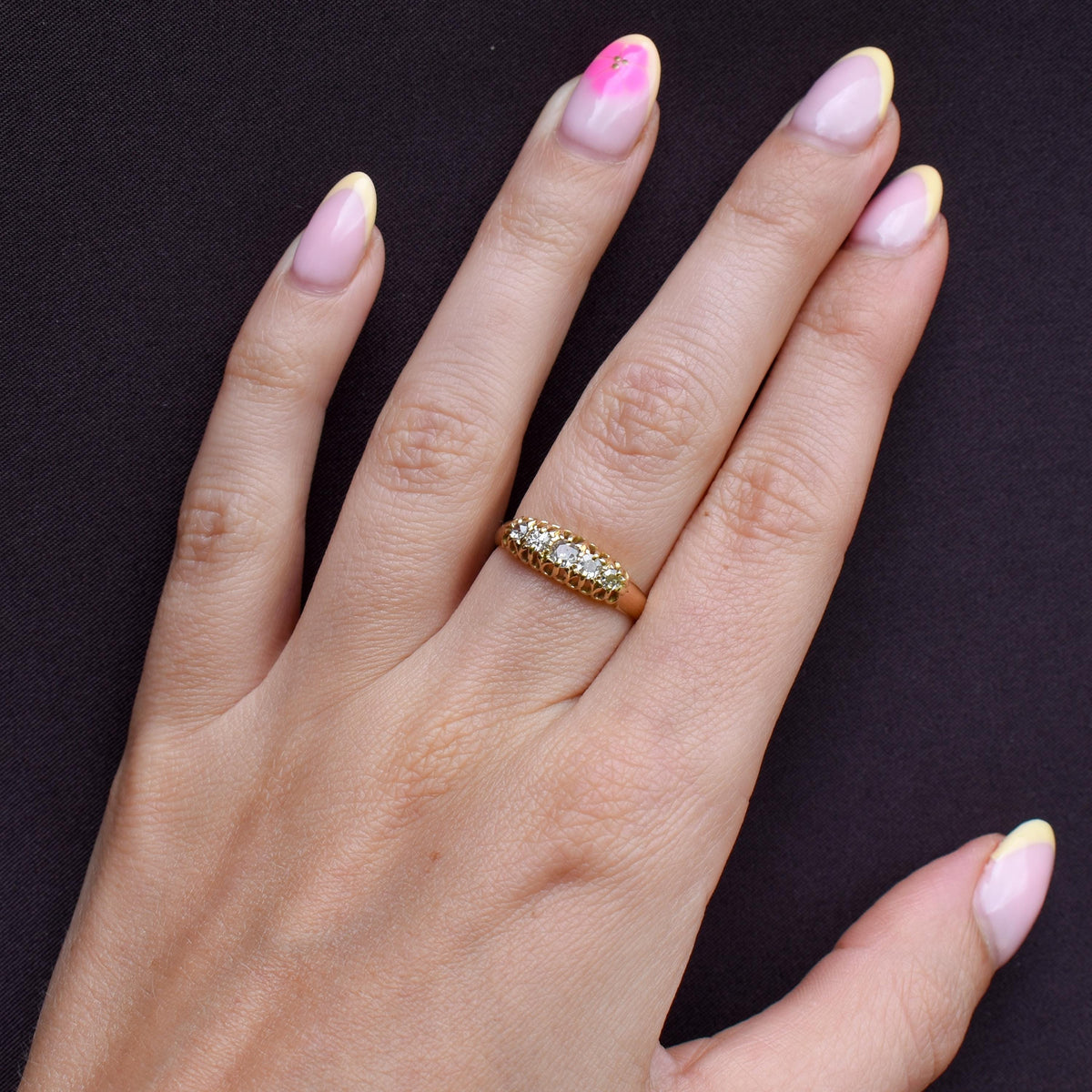 Antique '1917' Old Cut Diamond Five Stone 18ct Yellow Gold Ring