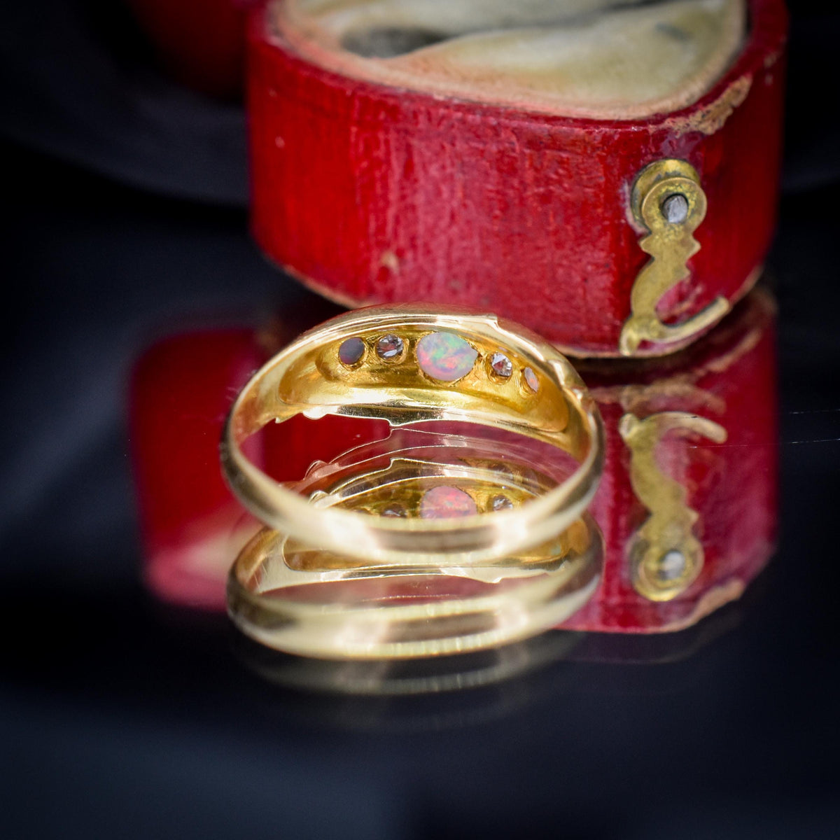 Antique Edwardian Natural Opal and Diamond 18ct Gold Boat Ring | Birmingham 1908