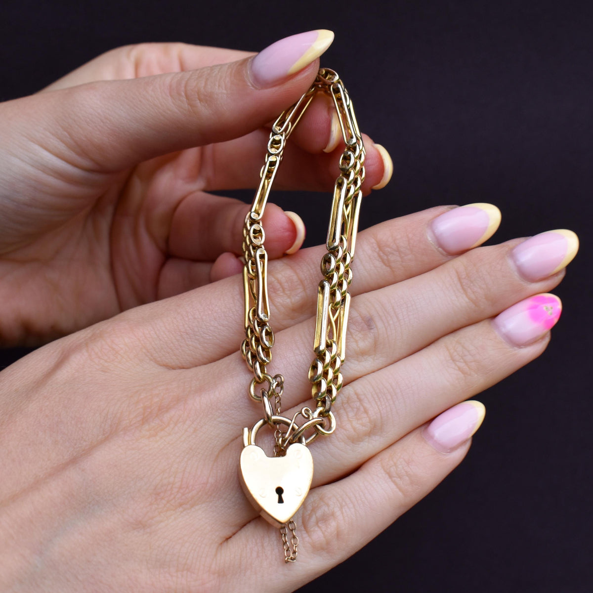 Antique Heart Padlock Fancy Gate Rolled Gold Bracelet