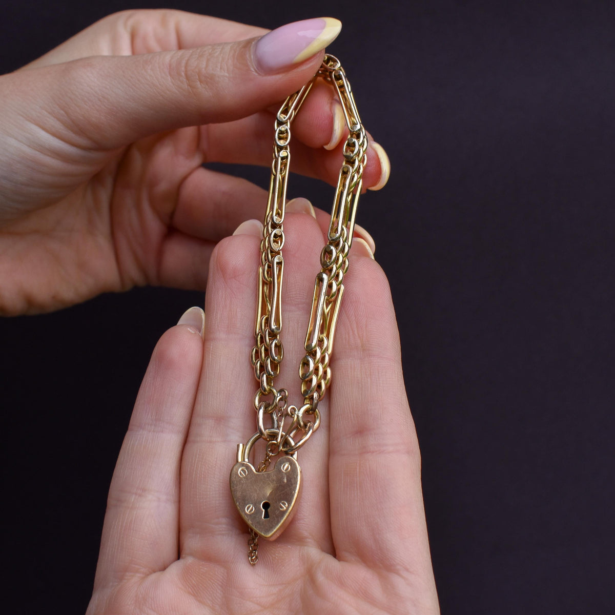 Antique Heart Padlock Fancy Gate Rolled Gold Bracelet