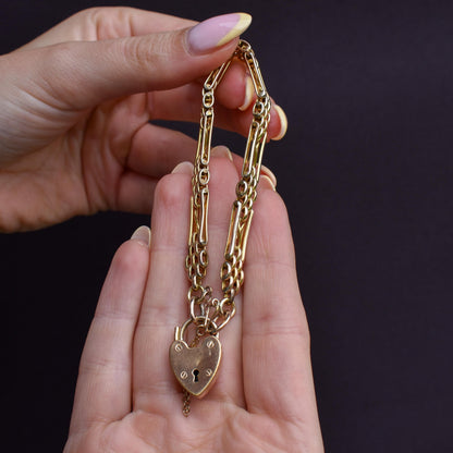 Antique Heart Padlock Fancy Gate Rolled Gold Bracelet