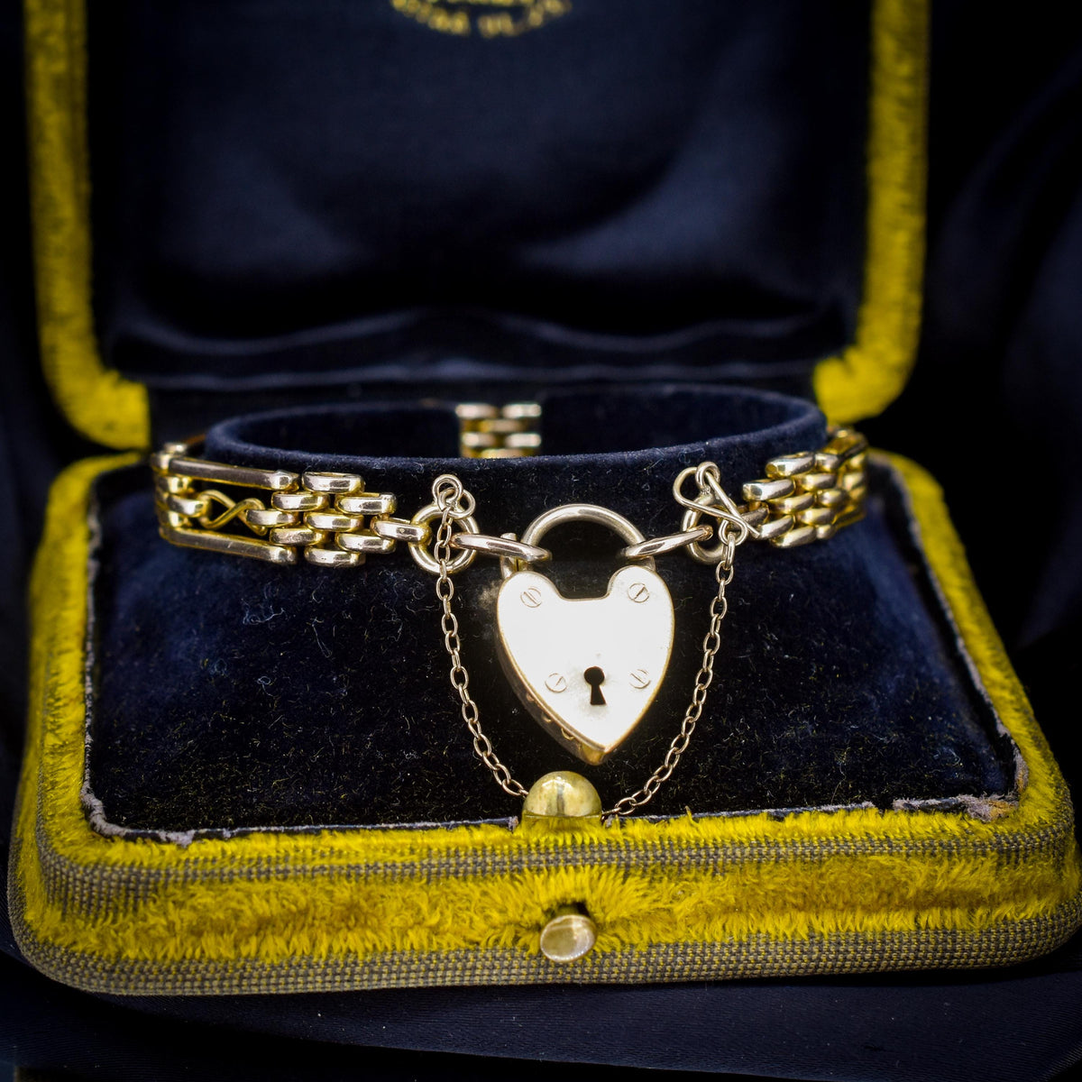 Antique Heart Padlock Fancy Gate Rolled Gold Bracelet