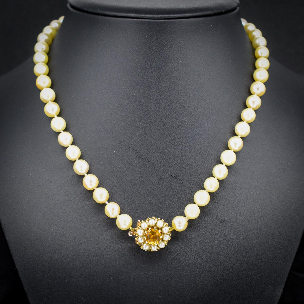 Vintage Pearl 9ct Gold Citrine Beaded Strand Necklace | 16.5"