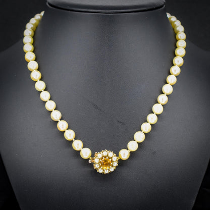 Vintage Pearl 9ct Gold Citrine Beaded Strand Necklace | 16.5"