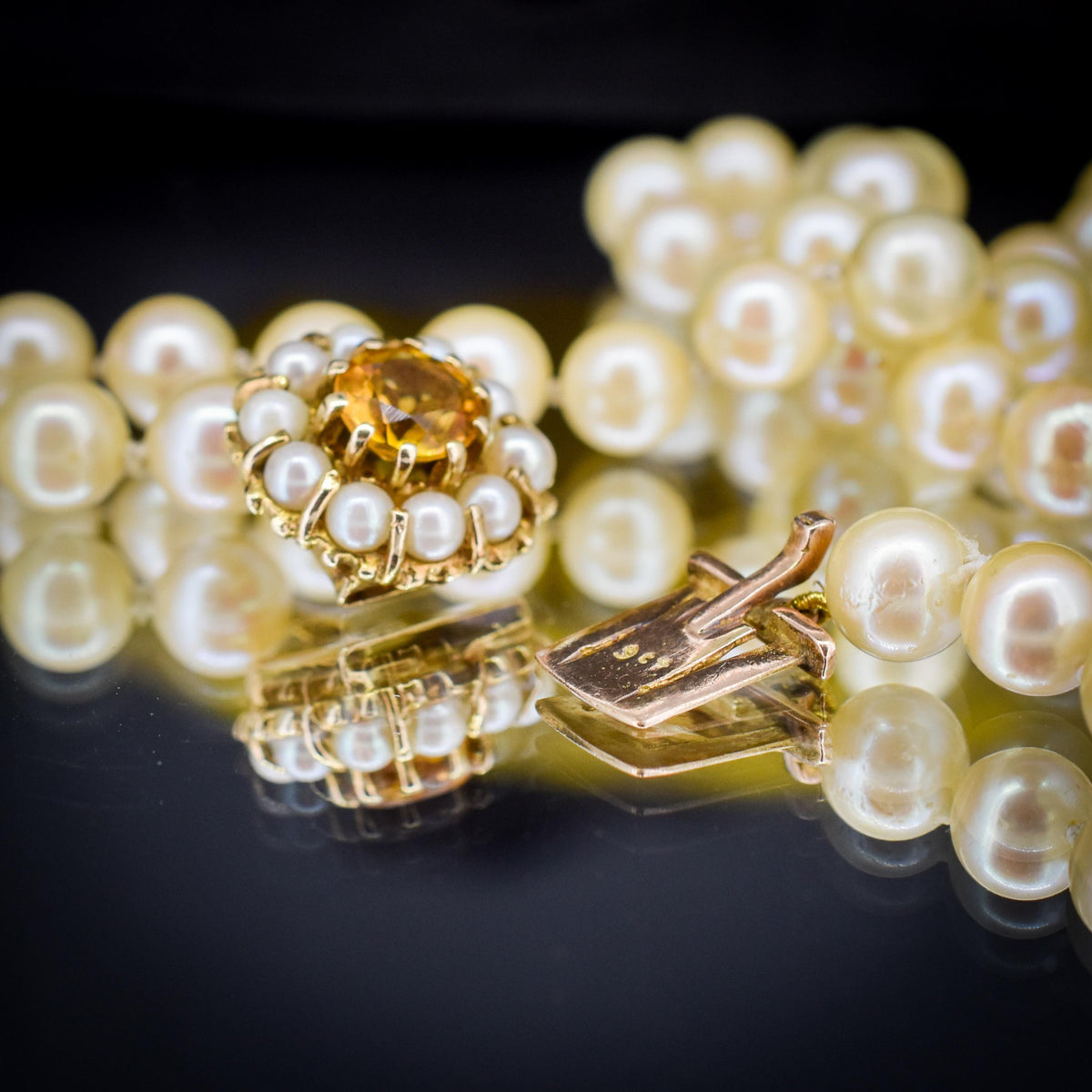 Vintage Pearl 9ct Gold Citrine Beaded Strand Necklace | 16.5"