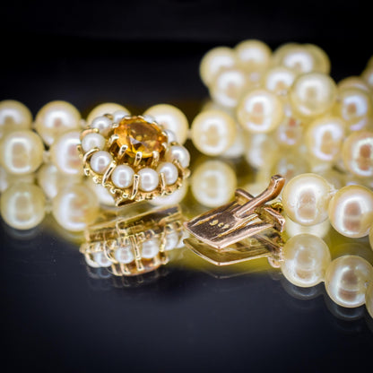 Vintage Pearl 9ct Gold Citrine Beaded Strand Necklace | 16.5"