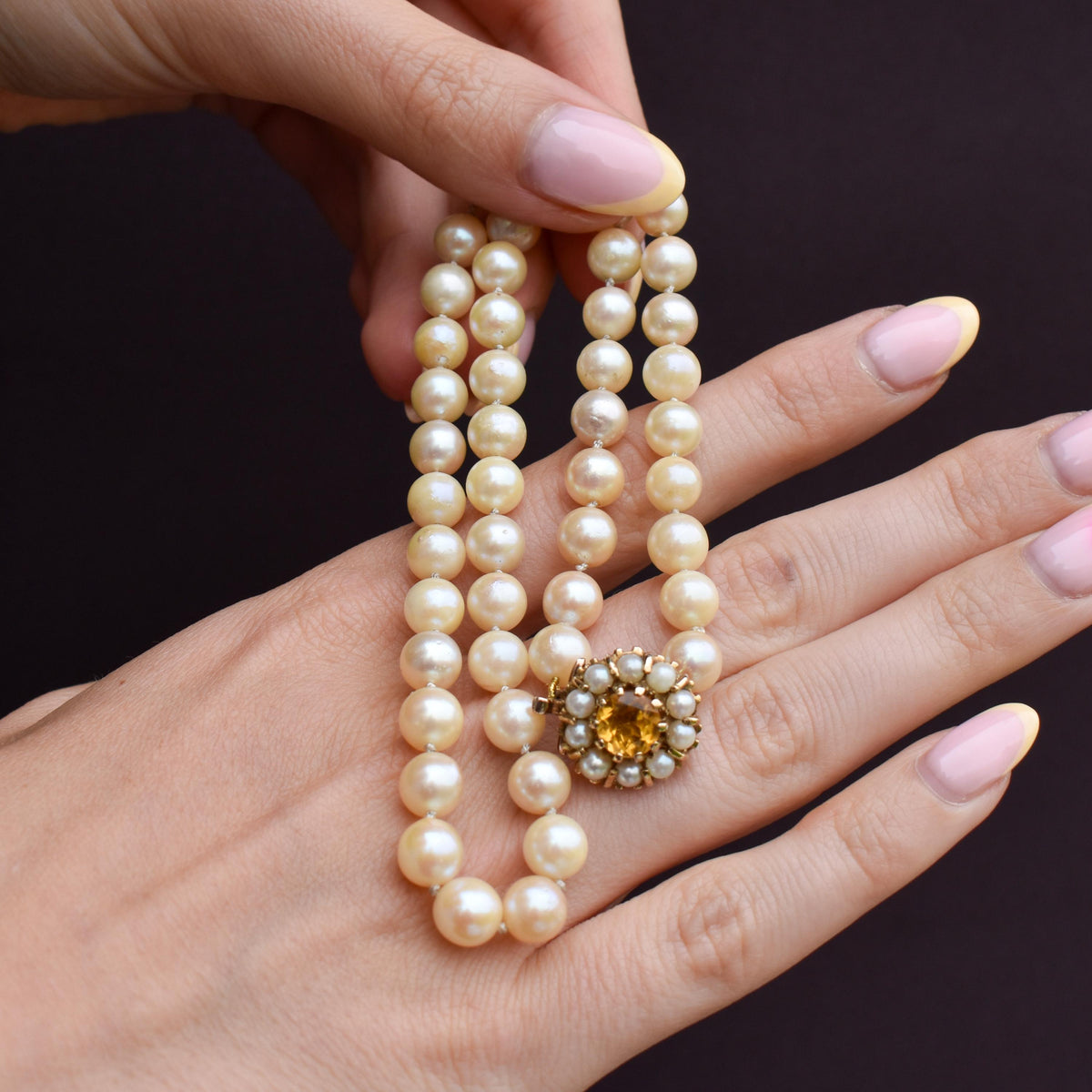 Vintage Pearl 9ct Gold Citrine Beaded Strand Necklace | 16.5"