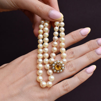 Vintage Pearl 9ct Gold Citrine Beaded Strand Necklace | 16.5"