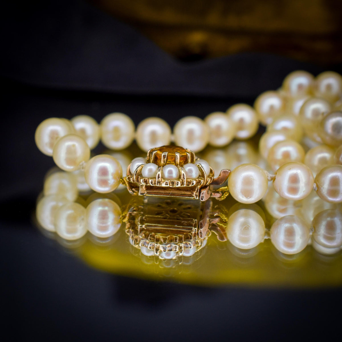 Vintage Pearl 9ct Gold Citrine Beaded Strand Necklace | 16.5"