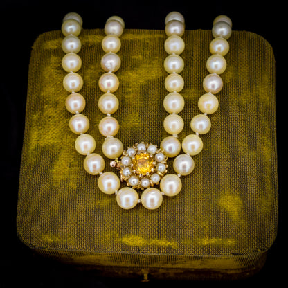 Vintage Pearl 9ct Gold Citrine Beaded Strand Necklace | 16.5"
