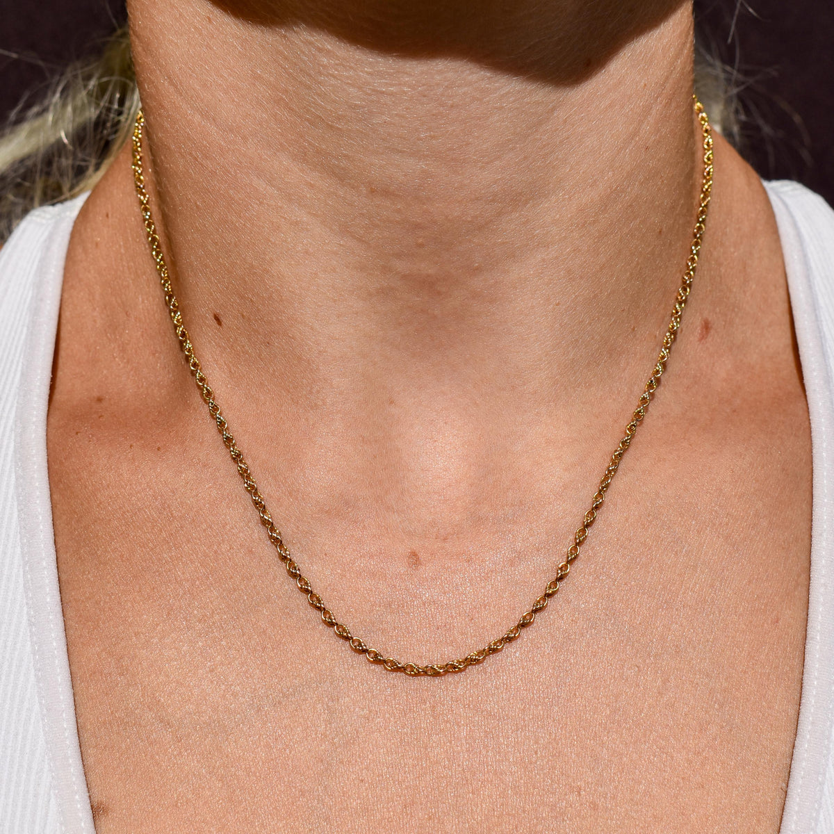 Antique 9ct Gold Love Knot Link Chain Necklace with Barrel Clasp | 16.5"