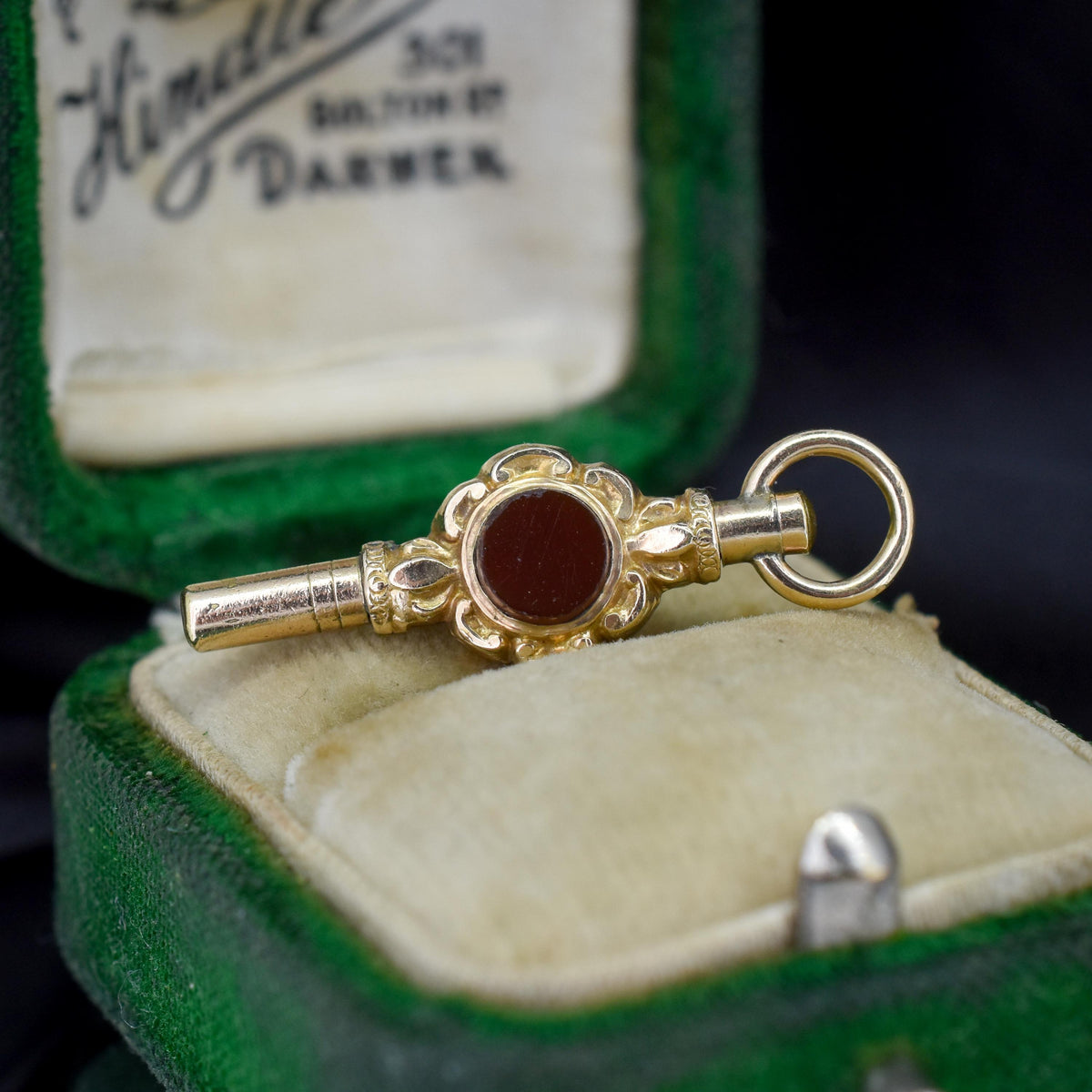 Antique Agate Gold Cased Watch Key Fob Pendant Charm