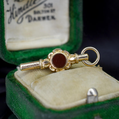 Antique Agate Gold Cased Watch Key Fob Pendant Charm