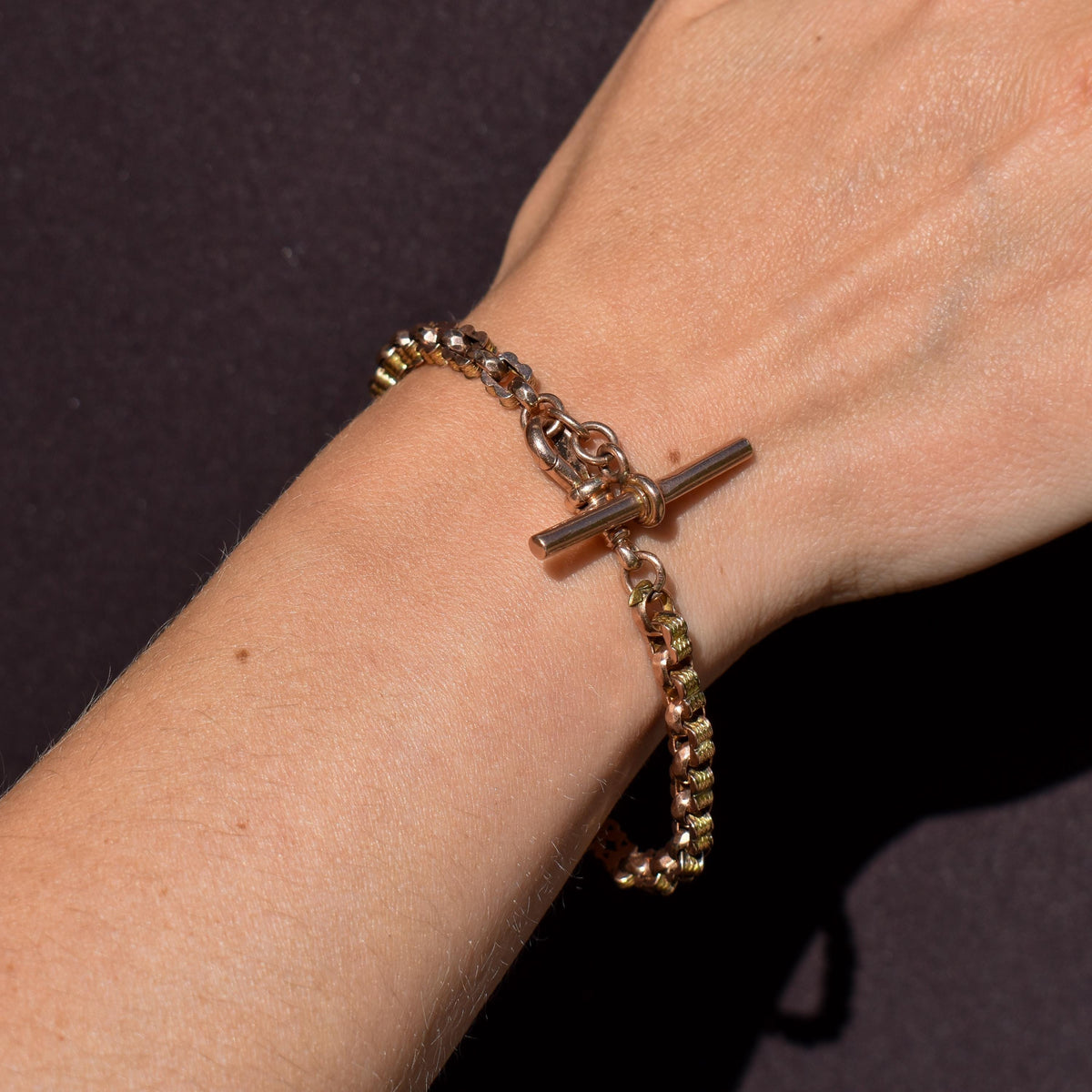Antique Fancy Link 9ct Gold Chain Bracelet with T-bar | 7.5"