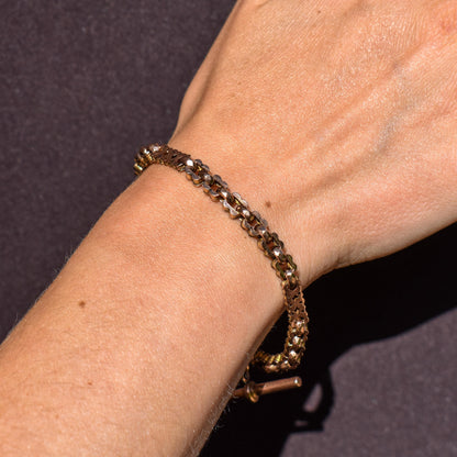 Antique Fancy Link 9ct Gold Chain Bracelet with T-bar | 7.5"