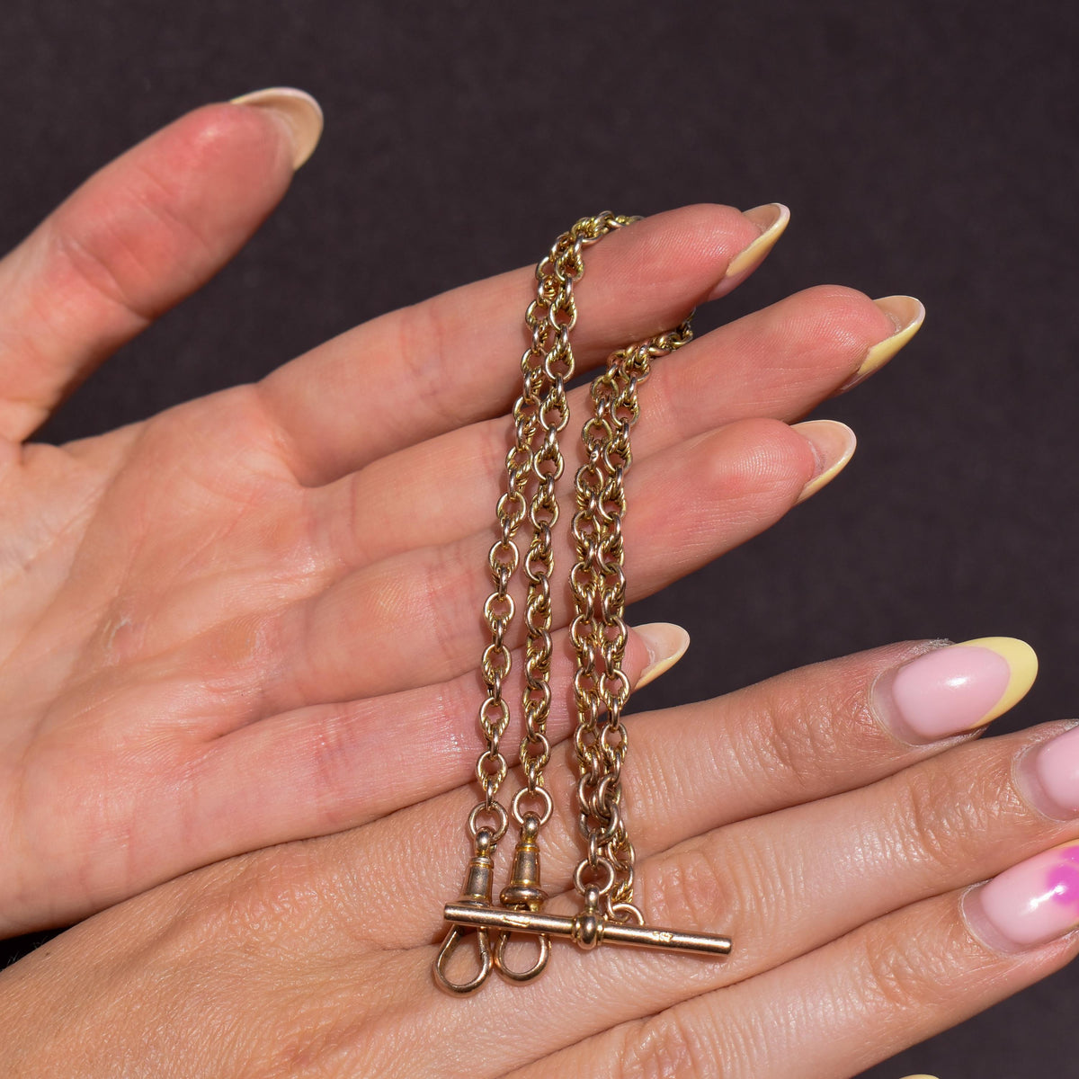Antique 9ct Gold Love Knot Link Double Albert Watch Chain Necklace | 14.5"