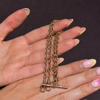 Antique 9ct Gold Love Knot Link Double Albert Watch Chain Necklace | 14.5"