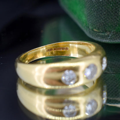 Vintage 0.40ct Diamond Three Stone Gypsy 18ct Yellow Gold Ring Band | Dated 1997