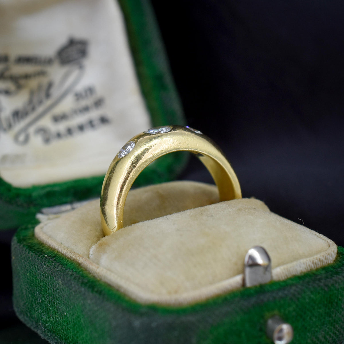 Vintage 0.40ct Diamond Three Stone Gypsy 18ct Yellow Gold Ring Band | Dated 1997