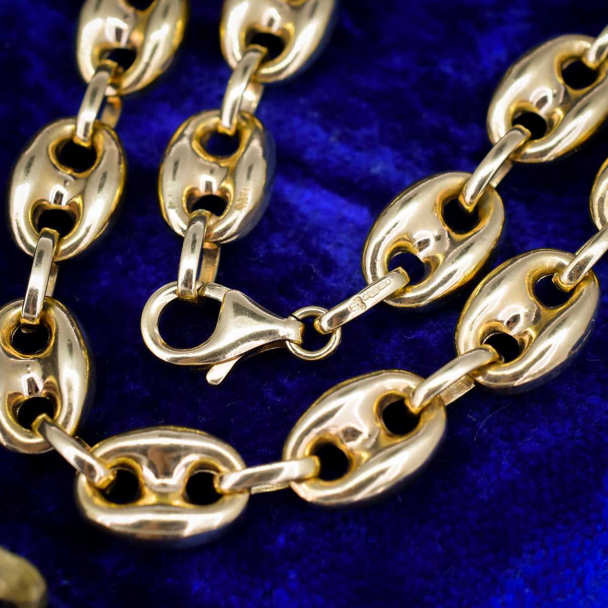 Vintage 9ct Gold 18" Puffy Mariner Anchor Link Chain Necklace