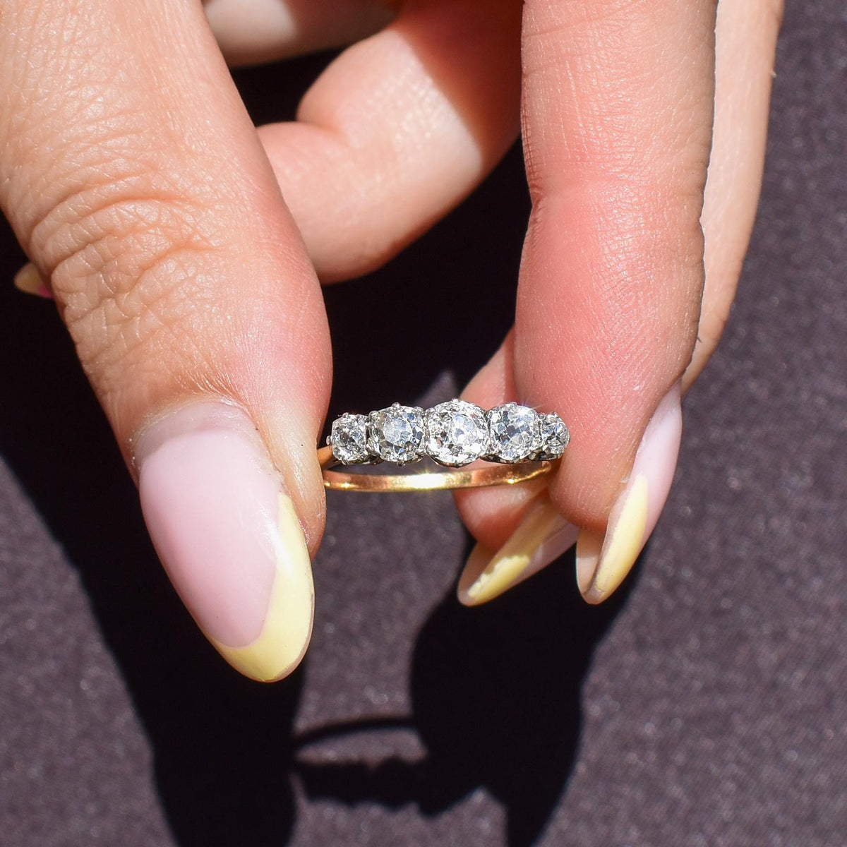 Antique 0.98ct Old Cut Diamond Five Stone 18ct Gold Platinum Ring