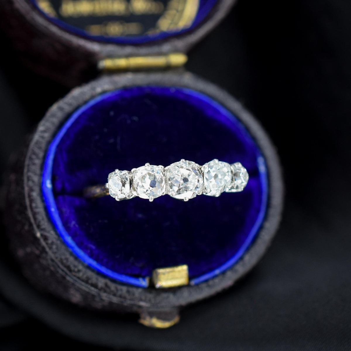 Antique 0.98ct Old Cut Diamond Five Stone 18ct Gold Platinum Ring