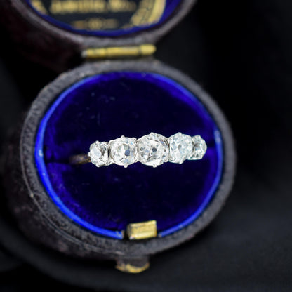 Antique 0.98ct Old Cut Diamond Five Stone 18ct Gold Platinum Ring