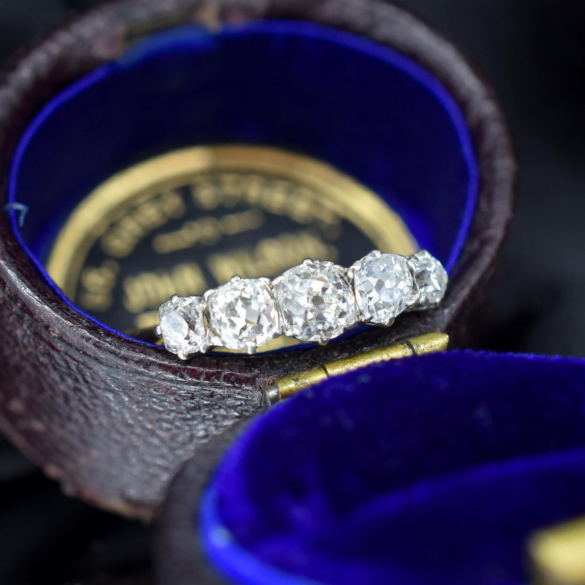 Antique 0.98ct Old Cut Diamond Five Stone 18ct Gold Platinum Ring
