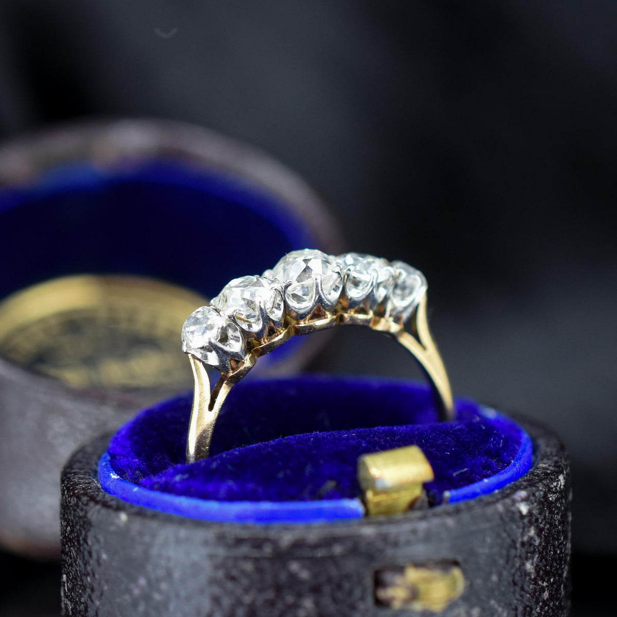 Antique 0.98ct Old Cut Diamond Five Stone 18ct Gold Platinum Ring