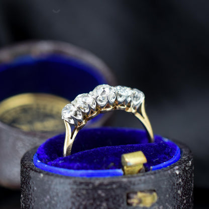 Antique 0.98ct Old Cut Diamond Five Stone 18ct Gold Platinum Ring
