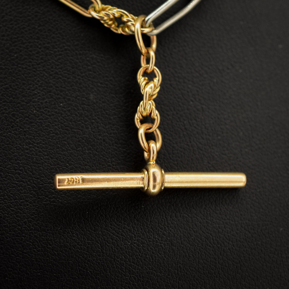 Antique 18ct Gold and Platinum Love Knot Trombone Watch Chain Necklace | 14.7"