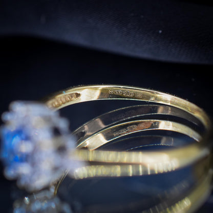 Vintage Blue Sapphire and Diamond Oval Cluster 9ct Gold Ring
