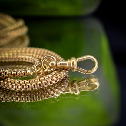 Antique 18ct Rolled Gold Fancy Popcorn Link Guard Chain Necklace with Dog Clip | 51"