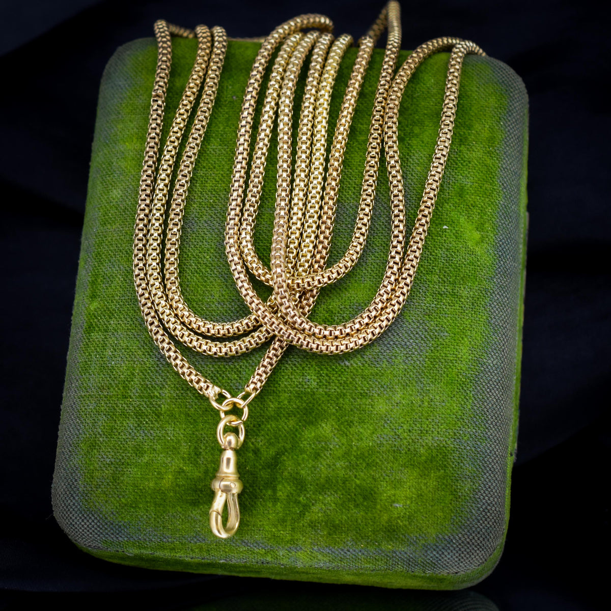 Antique 18ct Rolled Gold Fancy Popcorn Link Guard Chain Necklace with Dog Clip | 51"