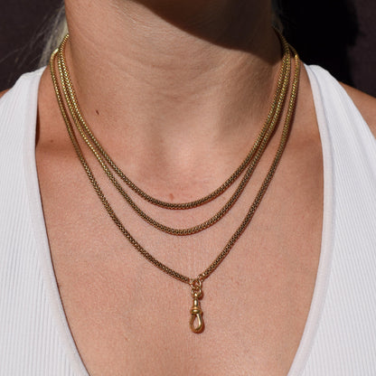 Antique 18ct Rolled Gold Fancy Popcorn Link Guard Chain Necklace with Dog Clip | 51"