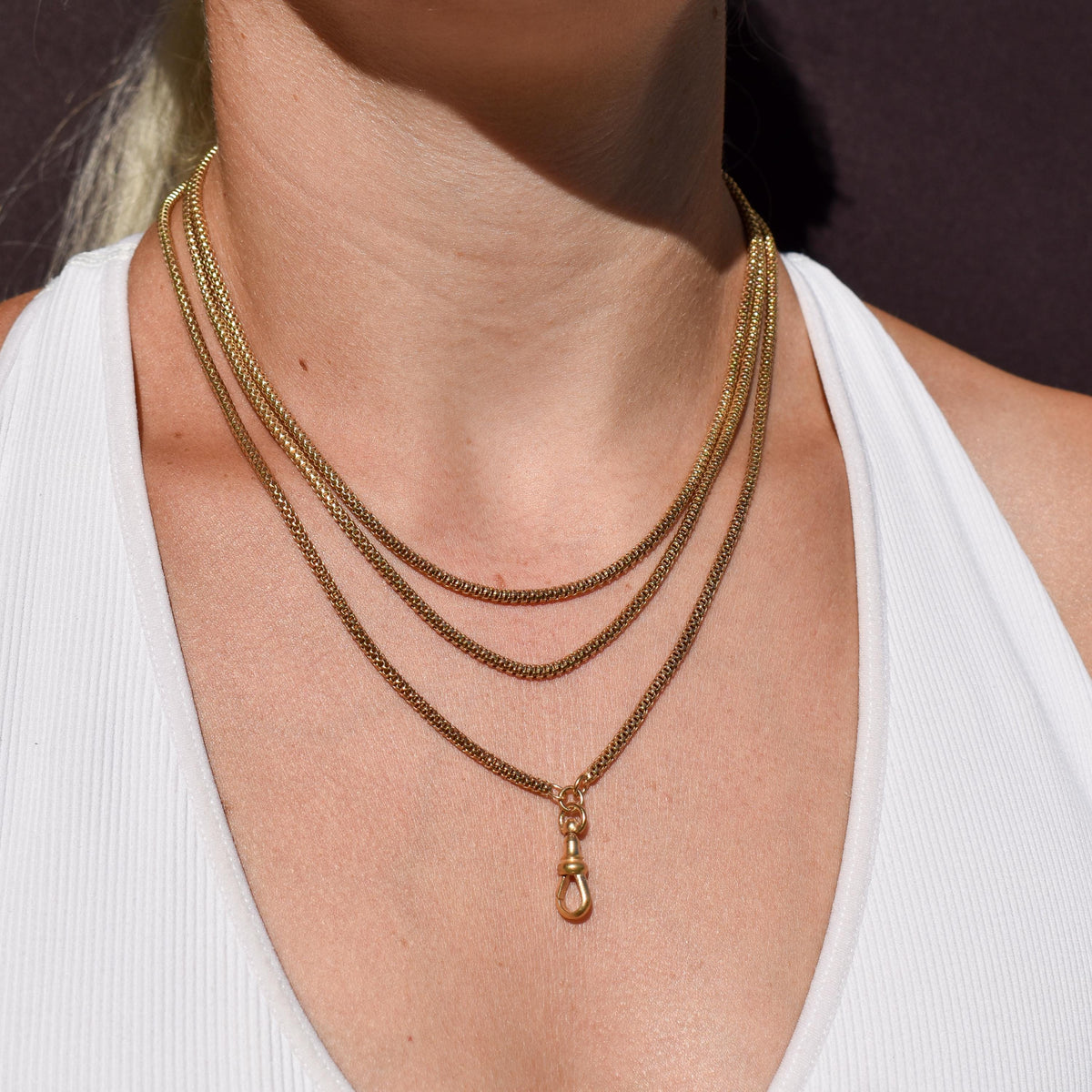 Antique 18ct Rolled Gold Fancy Popcorn Link Guard Chain Necklace with Dog Clip | 51"