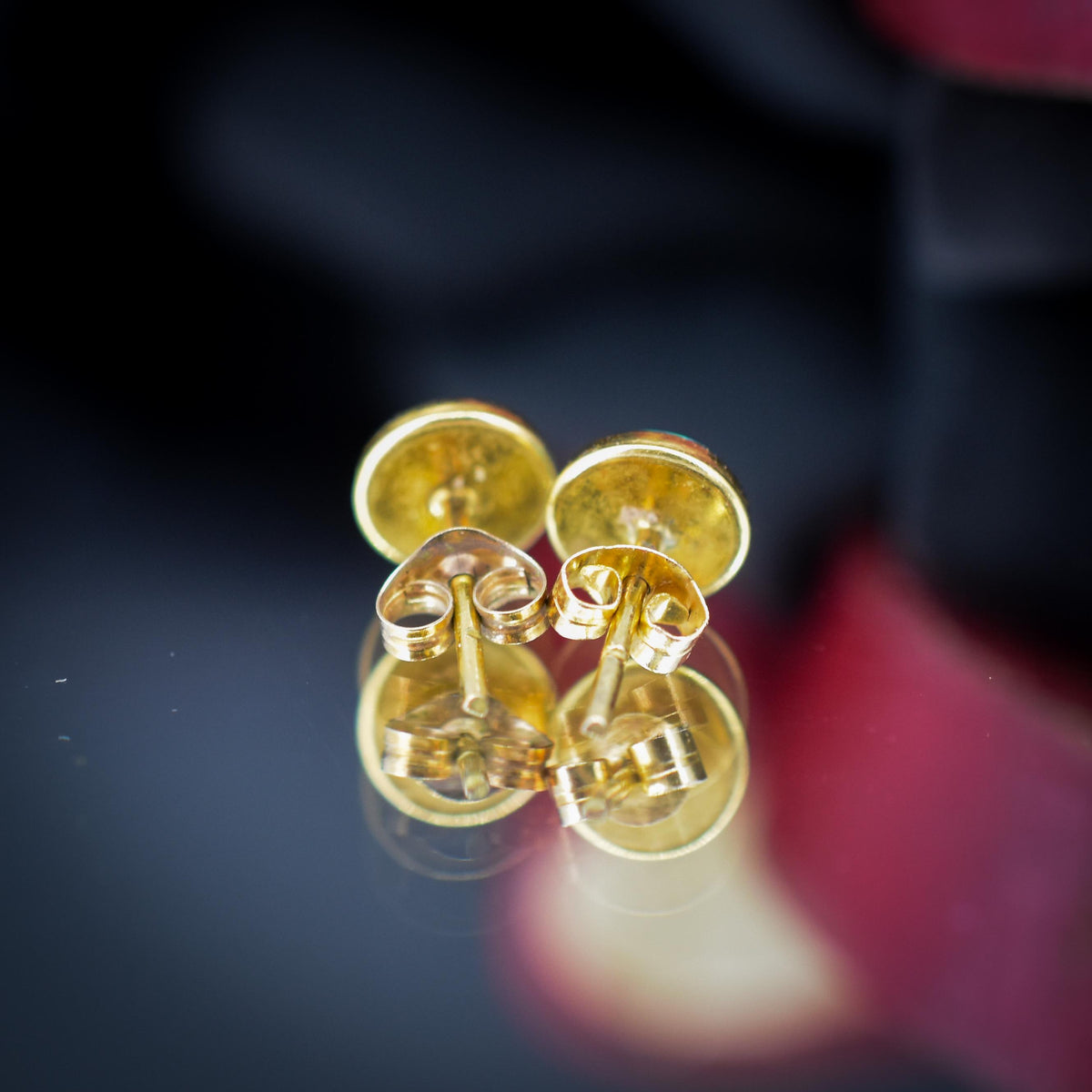 Vintage Natural Opal Round 9ct Gold Stud Earrings