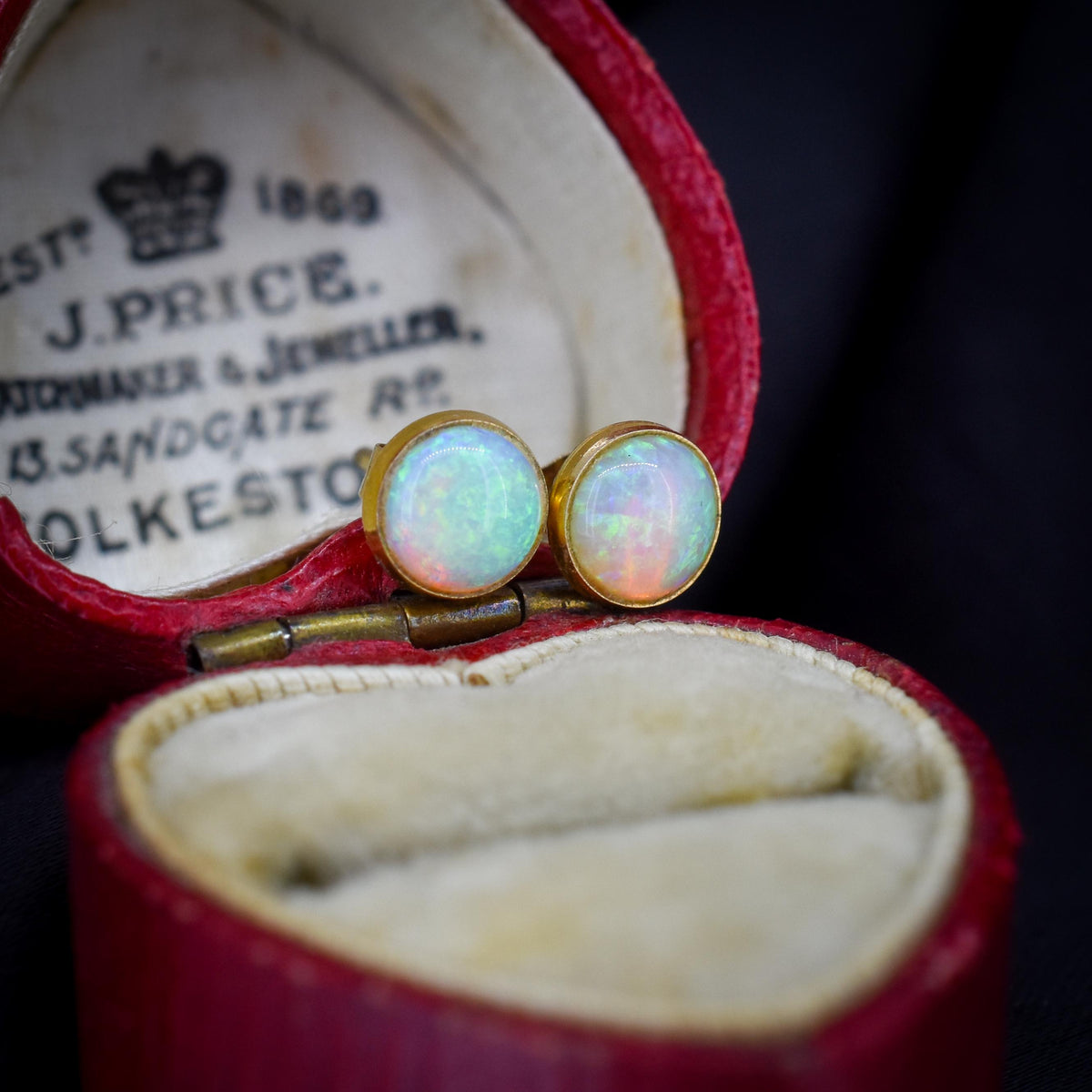 Vintage Natural Opal Round 9ct Gold Stud Earrings
