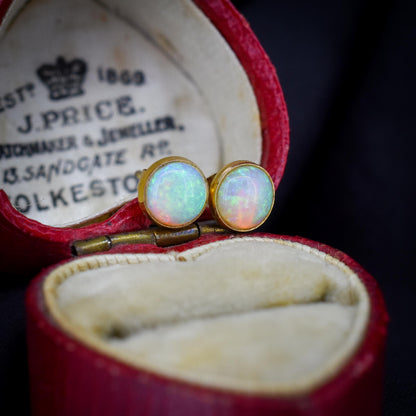 Vintage Natural Opal Round 9ct Gold Stud Earrings