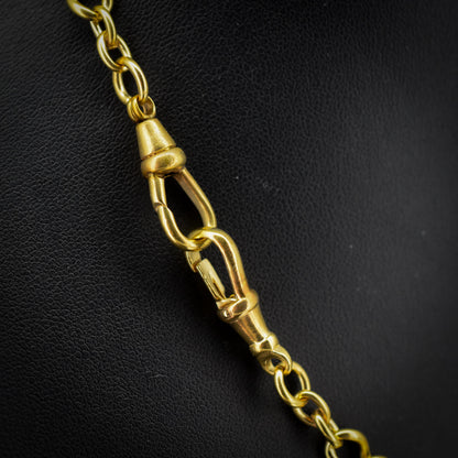 Antique 18ct Rolled Gold Figaro Link Albert Watch Chain Necklace with T-Bar and Dog Clips - 17"